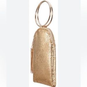 Gold Mesh/Rhinstone Ring Handle Tassel Evening Bag, New